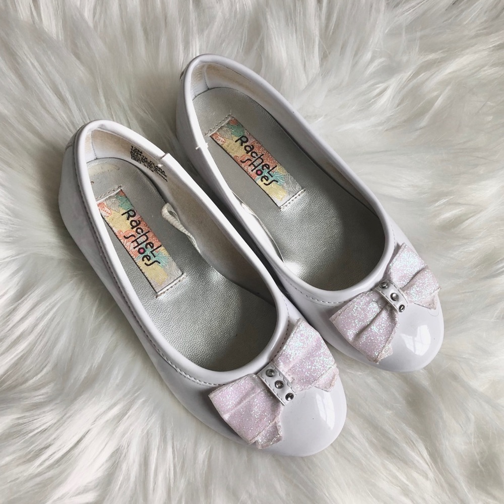 Rachel Shoes All White Sparkle Bow Dress Shoes